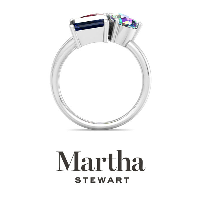 Martha Stewart 3 3/4 Carat Garnet, Mystic Quartz and Sapphire Three Stone Cluster Ring In Sterling Silver