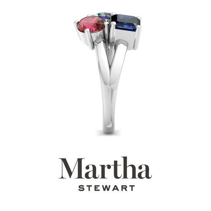 Martha Stewart 3 3/4 Carat Garnet, Mystic Quartz and Sapphire Three Stone Cluster Ring In Sterling Silver