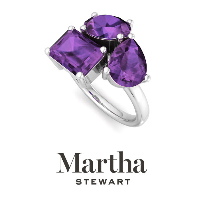 Martha Stewart 3 3/4 Carat Amethyst Three Stone Cluster Ring In Sterling Silver