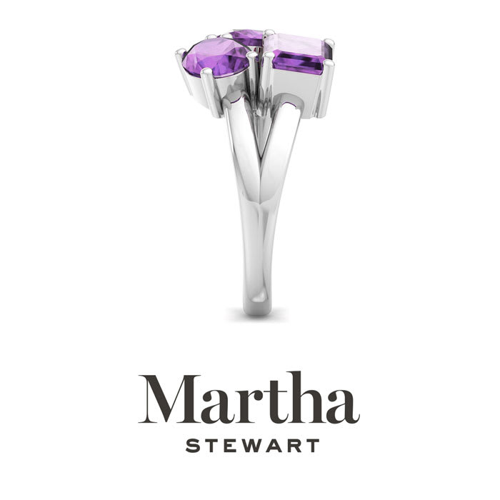 Martha Stewart 3 3/4 Carat Amethyst Three Stone Cluster Ring In Sterling Silver