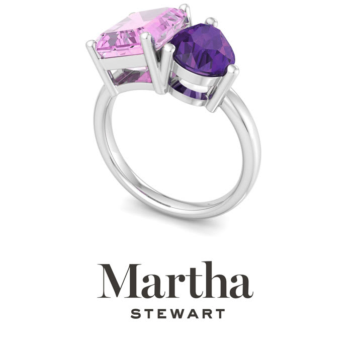 Martha Stewart 4 3/4 Carat Pink Sapphire and Amethyst Two Stone Ring In Sterling Silver