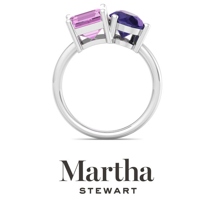 Martha Stewart 4 3/4 Carat Pink Sapphire and Amethyst Two Stone Ring In Sterling Silver