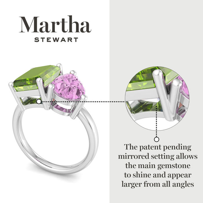 Martha Stewart 4 3/4 Carat Peridot and Pink Sapphire Two Stone Ring In Sterling Silver