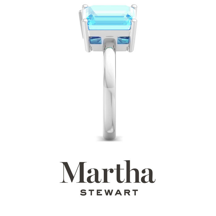 Martha Stewart 4 3/4 Carat Blue Topaz and Sapphire Two Stone Ring In Sterling Silver