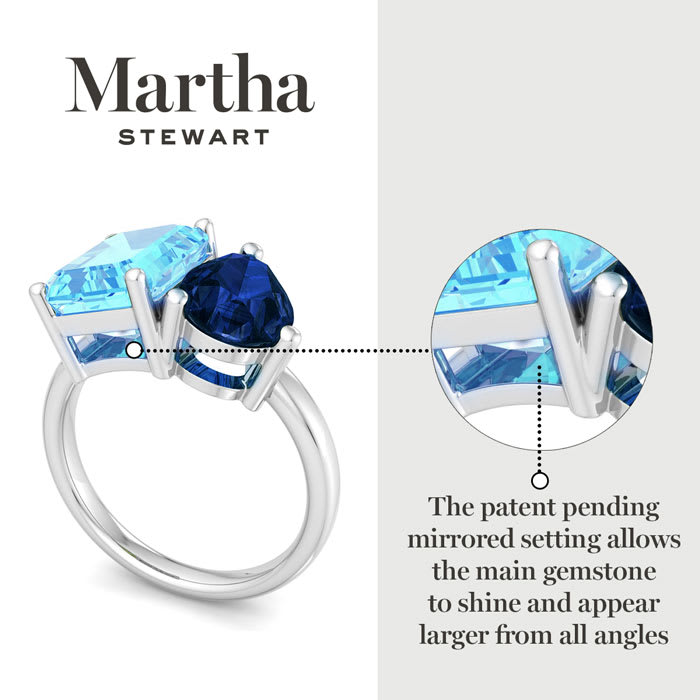 Martha Stewart 4 3/4 Carat Blue Topaz and Sapphire Two Stone Ring In Sterling Silver