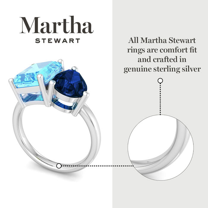 Martha Stewart 4 3/4 Carat Blue Topaz and Sapphire Two Stone Ring In Sterling Silver