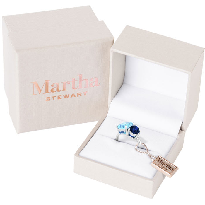 Martha Stewart 4 3/4 Carat Blue Topaz and Sapphire Two Stone Ring In Sterling Silver