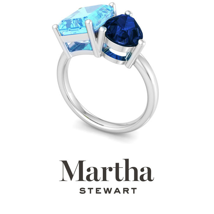 Martha Stewart 4 3/4 Carat Blue Topaz and Sapphire Two Stone Ring In Sterling Silver