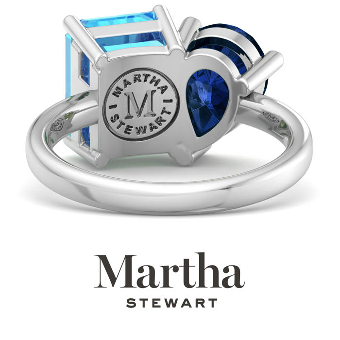 Martha Stewart 4 3/4 Carat Blue Topaz and Sapphire Two Stone Ring In Sterling Silver