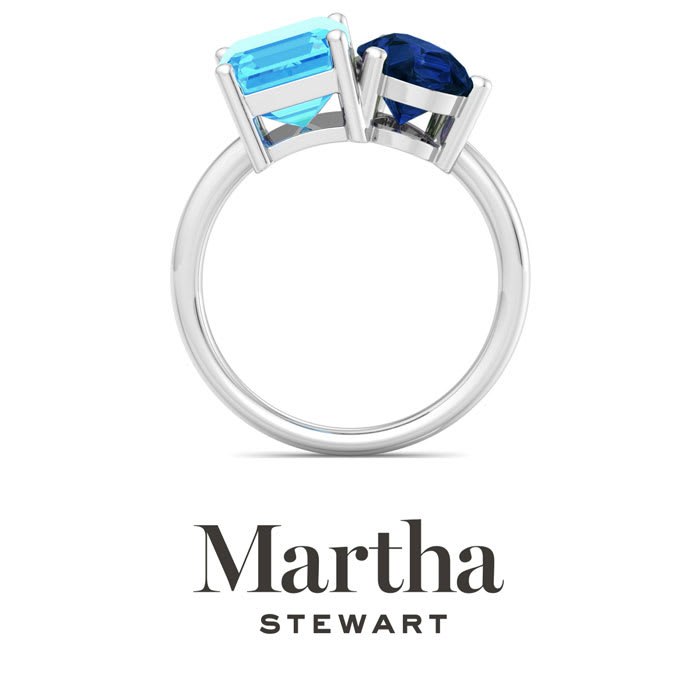 Martha Stewart 4 3/4 Carat Blue Topaz and Sapphire Two Stone Ring In Sterling Silver
