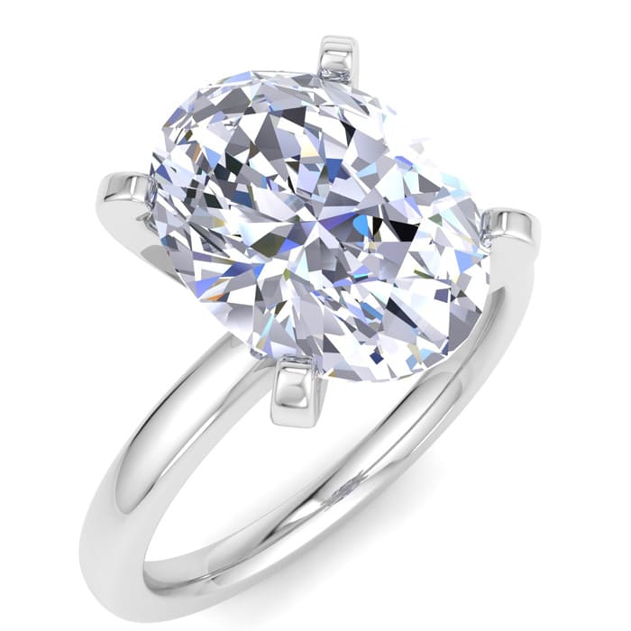 4.02 Carat Oval Shape Lab Grown Diamond Ring In 14K White Gold, Solitaire