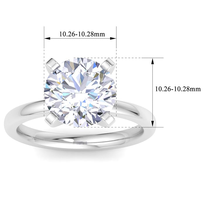 4.03 Carat Round Shape Lab Grown Diamond Ring In 14K White Gold, Solitaire
