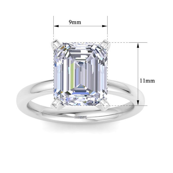 5.01 Carat Emerald Cut Lab Grown Diamond Ring In 14K White Gold, Solitaire