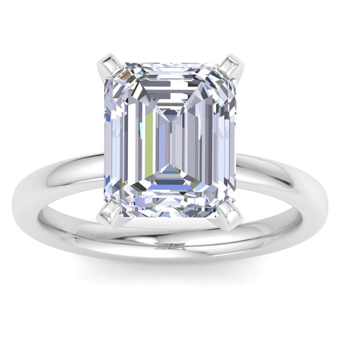 5.27 Carat Emerald Cut Lab Grown Diamond Ring In 14K White Gold, Solitaire