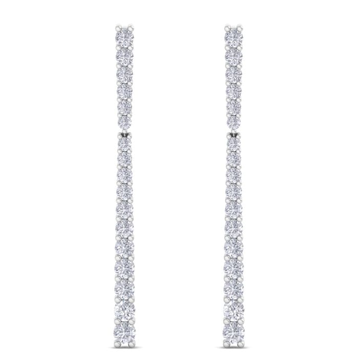 Diamond Drop Earrings: 1 Carat Lab Grown Diamond Bar Earrings In 14 Karat White Gold, 1 1/2 Inches