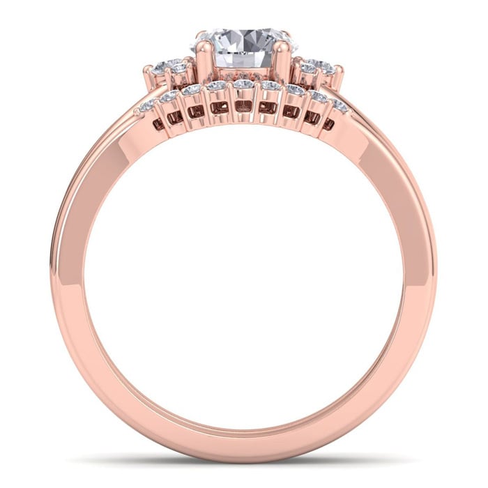 Estate Jewelry 1-1/5 Carat Moissanite Bridal Set With Crown In 14 Karat Rose Gold, Size 7