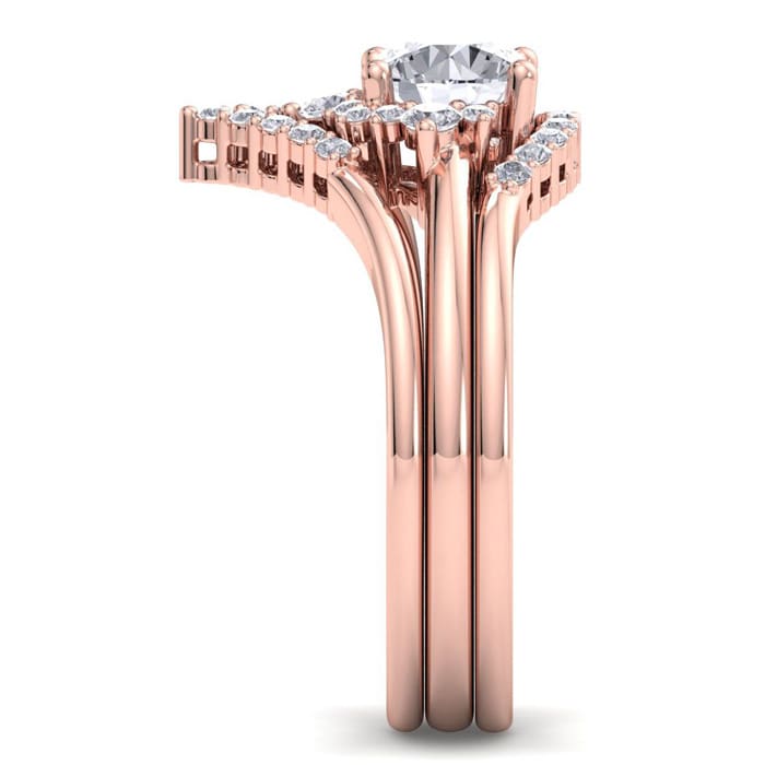 Estate Jewelry 1-1/5 Carat Moissanite Bridal Set With Crown In 14 Karat Rose Gold, Size 7