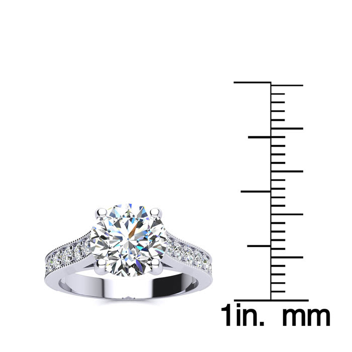 Lab Grown Diamond Engagement Ring; 2 1/2 Carat Round Shape Lab Grown Diamond Engagement Ring In 14 Karat White Gold