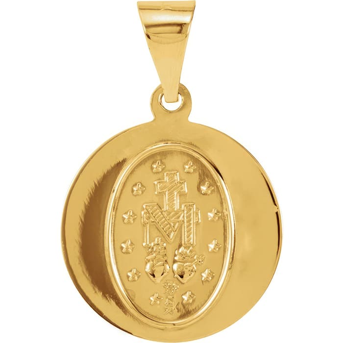 14 Karat Yellow Gold Miraculous Medal Necklace, 15mm