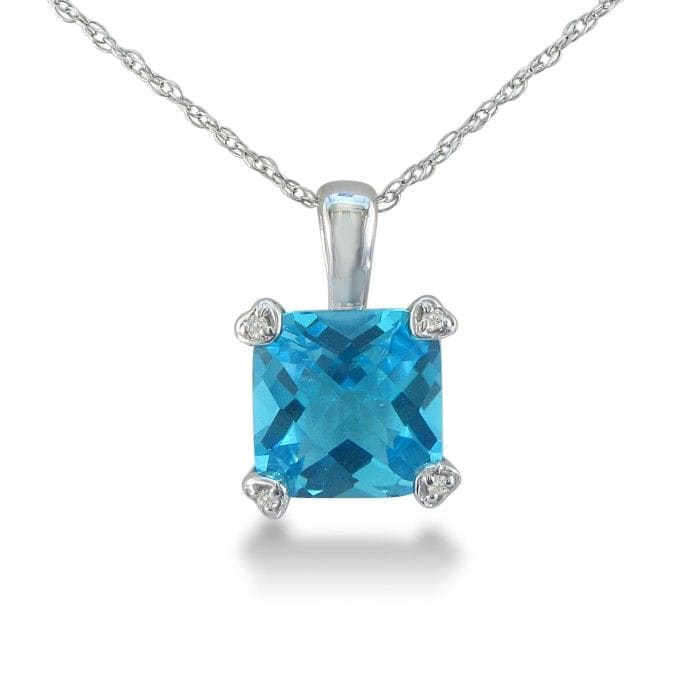 2ct Cushion Blue Topaz and Diamond Pendant in 10k White Gold