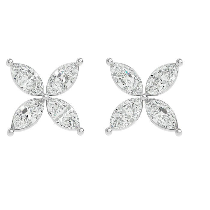 Estate Jewelry 2 Carat Marquise Shape Diamond Cluster Stud Earrings In 14 Karat White Gold