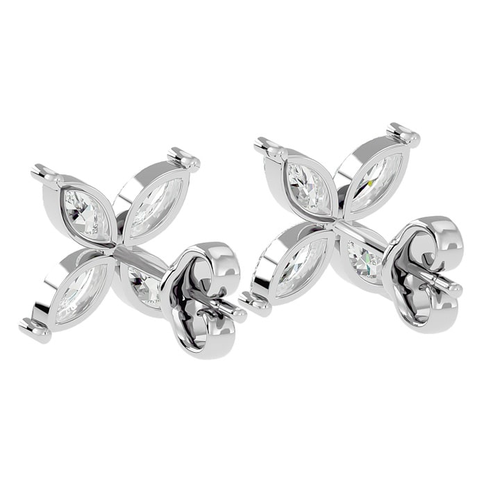 Estate Jewelry 2 Carat Marquise Shape Diamond Cluster Stud Earrings In 14 Karat White Gold