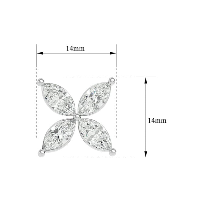 Estate Jewelry 2 Carat Marquise Shape Diamond Cluster Stud Earrings In 14 Karat White Gold