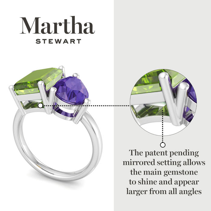Martha Stewart 4 3/4 Carat Peridot and Amethyst Two Stone Ring In Sterling Silver