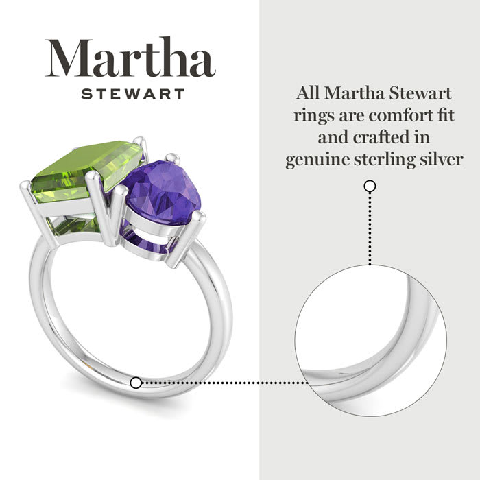 Martha Stewart 4 3/4 Carat Peridot and Amethyst Two Stone Ring In Sterling Silver