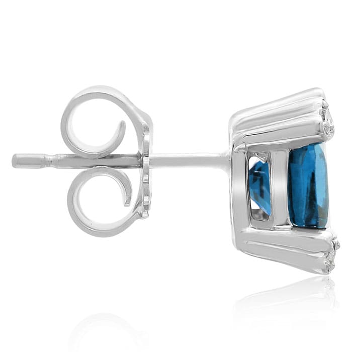 2ct Cushion Blue Topaz and Diamond Earrings in 10k White Gold