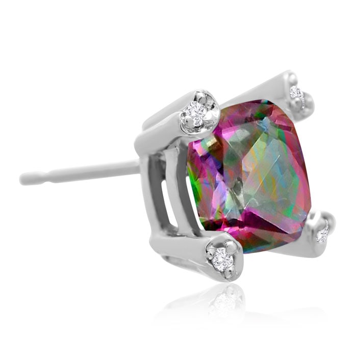 2ct Cushion Mystic Topaz and Diamond Earrings in 10k White Gold