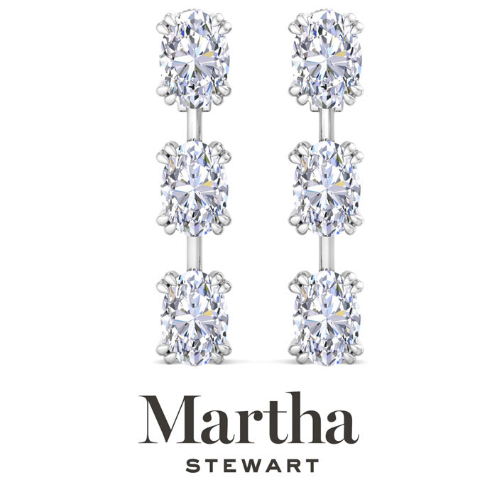 Martha Stewart 5 Carat Oval Shape Lab Grown Diamond Drop Earrings In 14 Karat White Gold