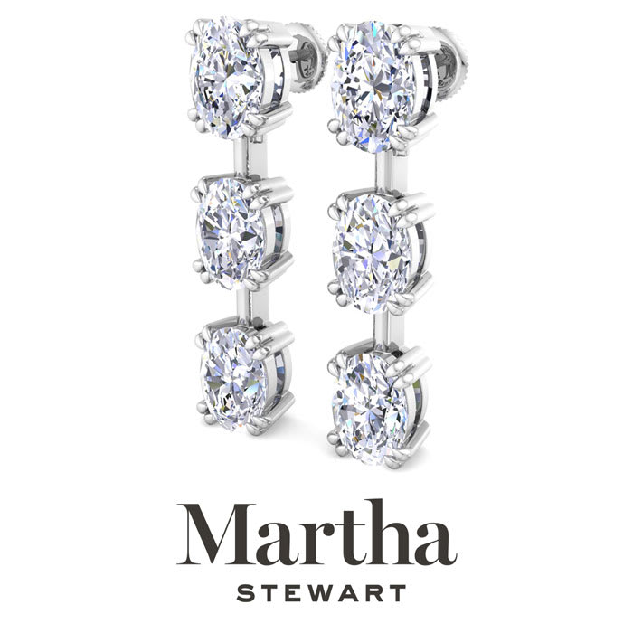 Martha Stewart 5 Carat Oval Shape Lab Grown Diamond Drop Earrings In 14 Karat White Gold