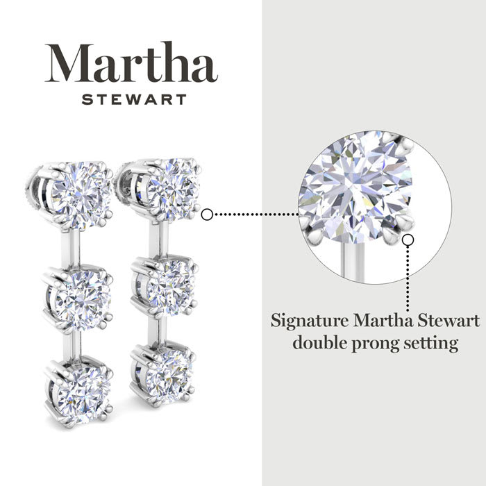 Martha Stewart 5 Carat Round Shape Lab Grown Diamond Drop Earrings In 14 Karat White Gold