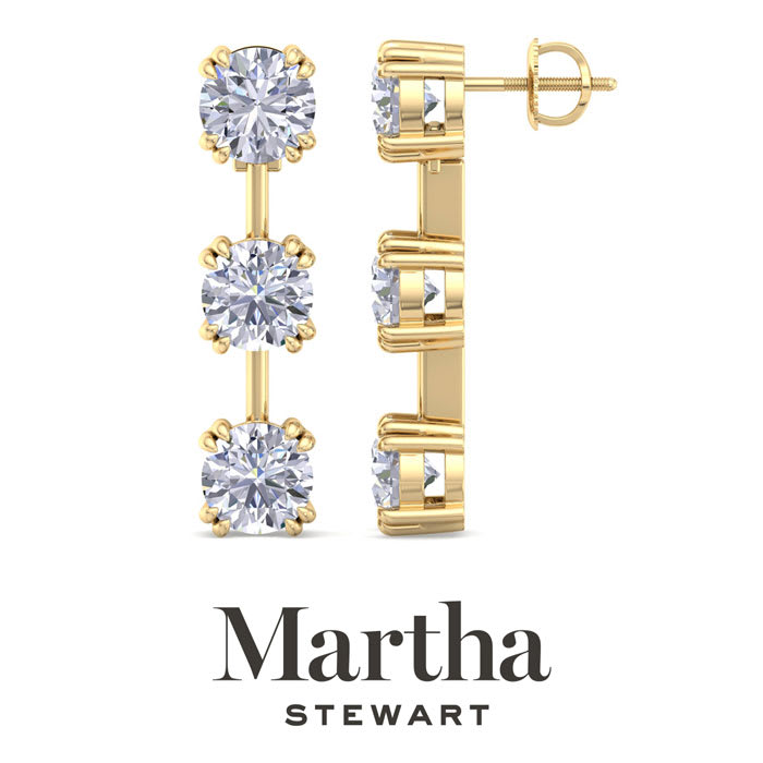 Martha Stewart 5 Carat Round Shape Lab Grown Diamond Drop Earrings In 14 Karat Yellow Gold