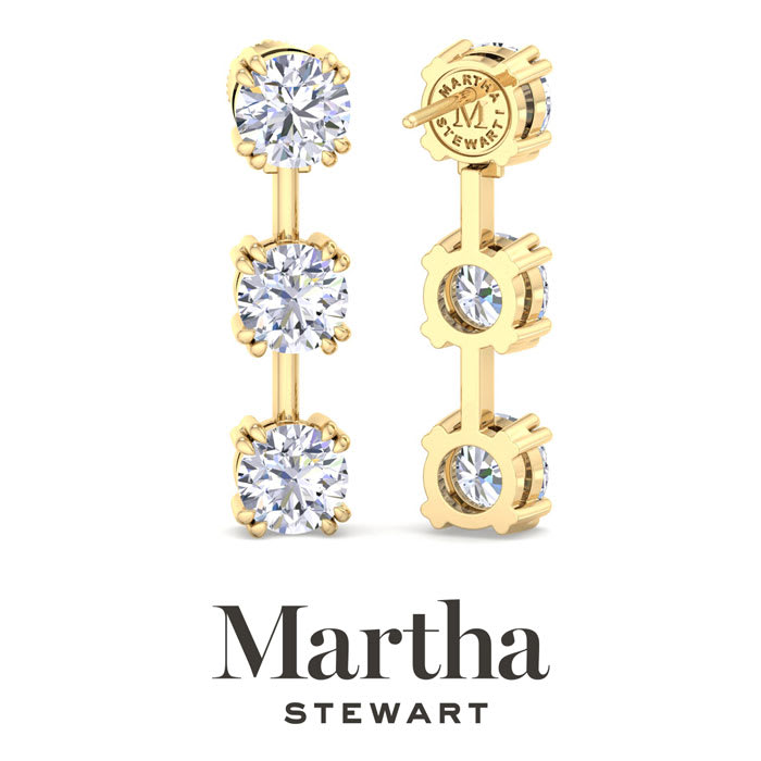 Martha Stewart 5 Carat Round Shape Lab Grown Diamond Drop Earrings In 14 Karat Yellow Gold