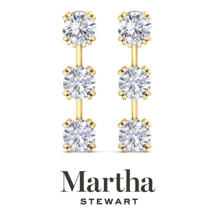 Martha Stewart 5 Carat Round Shape Lab Grown Diamond Drop Earrings In 14 Karat Yellow Gold
