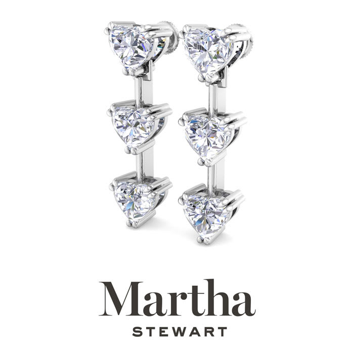 Martha Stewart 5 Carat Heart Shape Lab Grown Diamond Drop Earrings In 14 Karat White Gold