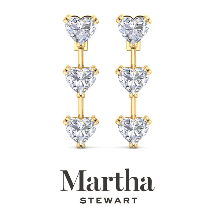 Martha Stewart 5 Carat Heart Shape Lab Grown Diamond Drop Earrings In 14 Karat Yellow Gold