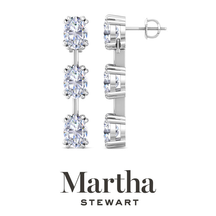 Martha Stewart 3 Carat Oval Shape Lab Grown Diamond Drop Earrings In 14 Karat White Gold