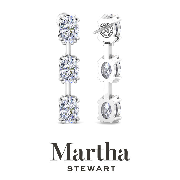 Martha Stewart 3 Carat Oval Shape Lab Grown Diamond Drop Earrings In 14 Karat White Gold