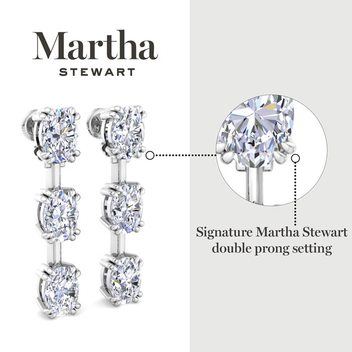 Martha Stewart 3 Carat Oval Shape Lab Grown Diamond Drop Earrings In 14 Karat White Gold