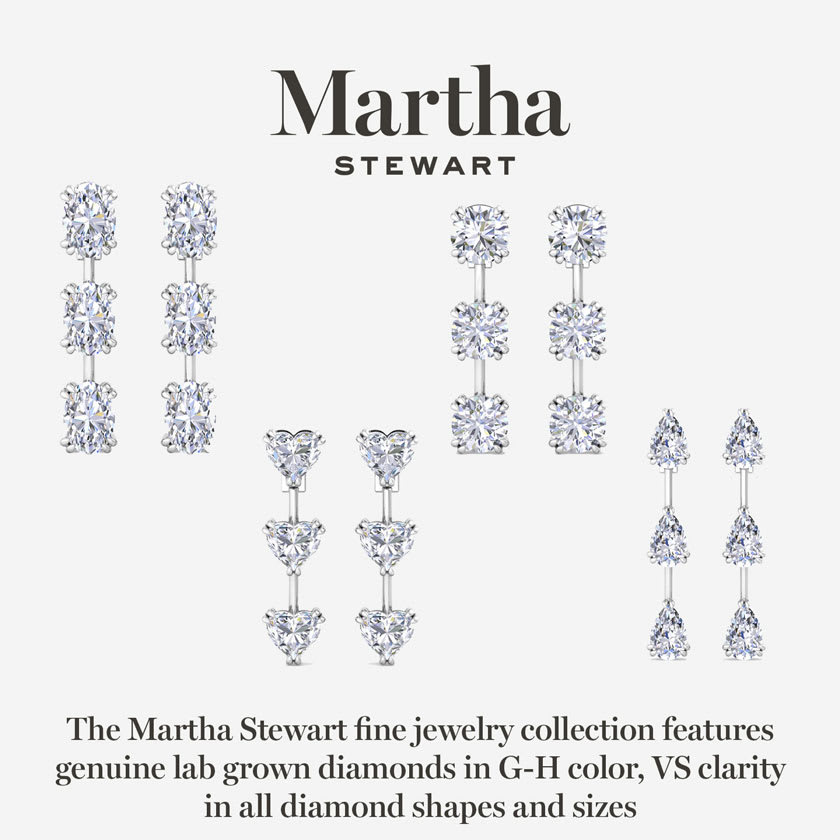 Martha Stewart 3 Carat Oval Shape Lab Grown Diamond Drop Earrings In 14 Karat White Gold