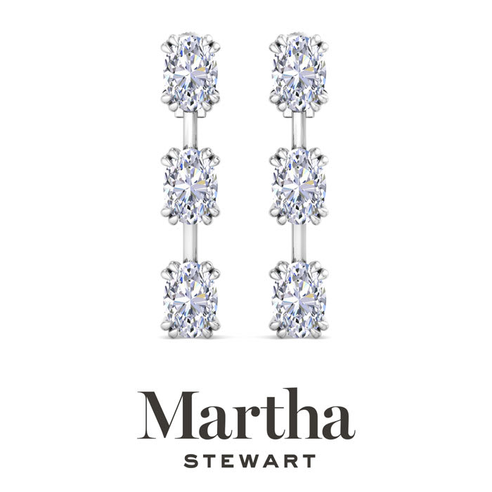 Martha Stewart 3 Carat Oval Shape Lab Grown Diamond Drop Earrings In 14 Karat White Gold