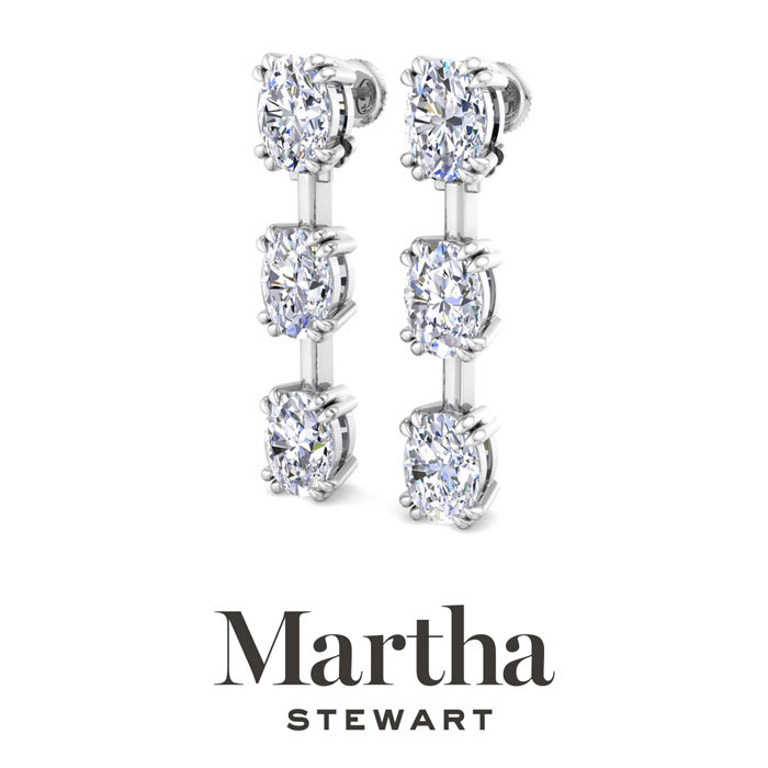 Martha Stewart 3 Carat Oval Shape Lab Grown Diamond Drop Earrings In 14 Karat White Gold