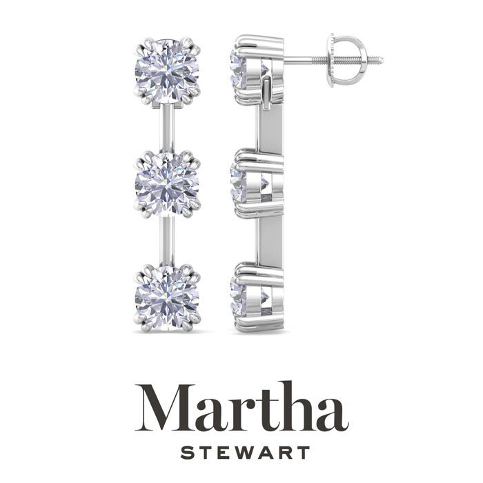Martha Stewart 3 Carat Round Shape Lab Grown Diamond Drop Earrings In 14 Karat White Gold