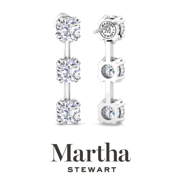 Martha Stewart 3 Carat Round Shape Lab Grown Diamond Drop Earrings In 14 Karat White Gold