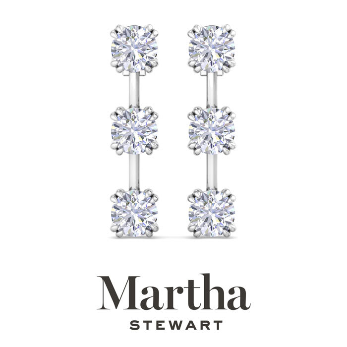 Martha Stewart 3 Carat Round Shape Lab Grown Diamond Drop Earrings In 14 Karat White Gold