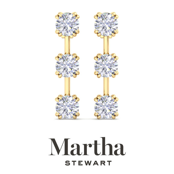 Martha Stewart 3 Carat Round Shape Lab Grown Diamond Drop Earrings In 14 Karat Yellow Gold