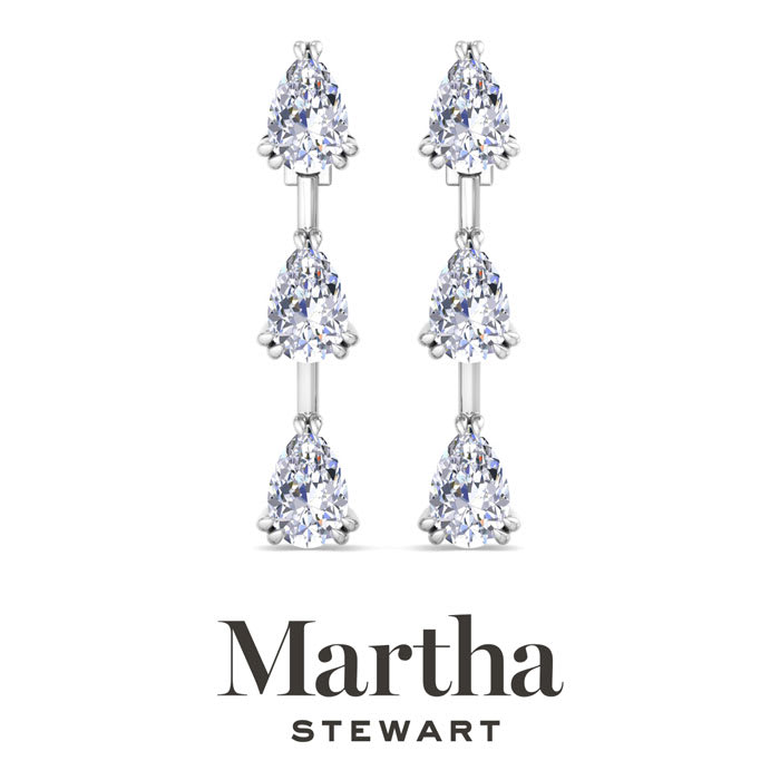 Martha Stewart 3 Carat Pear Shape Lab Grown Diamond Drop Earrings In 14 Karat White Gold